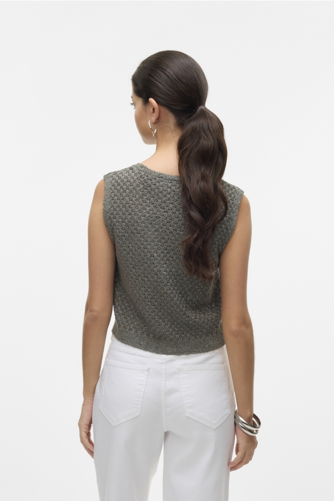 VMAMALFI SHINE SL V-NECK SHORT VEST 10330705 KALAMATA/SILVER LUREX